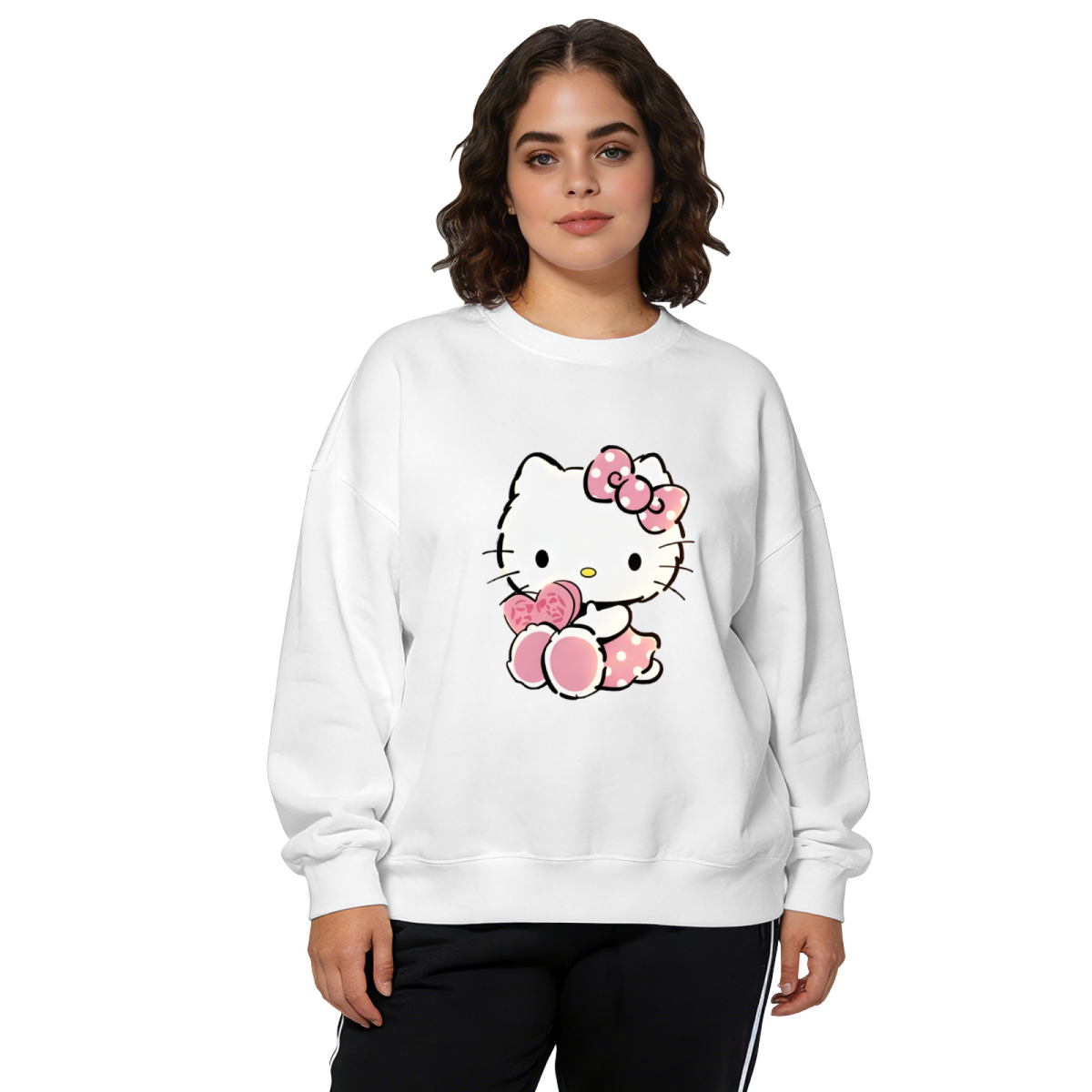 Sweet Hello Kitty Holding Pink Heart Crewneck Sweatshirt