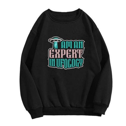 I Am An Expert In Ufology Retro UFO Crewneck Sweatshirt | Flying Saucer Sci-Fi Pullover, Alien Enthusiast Gift