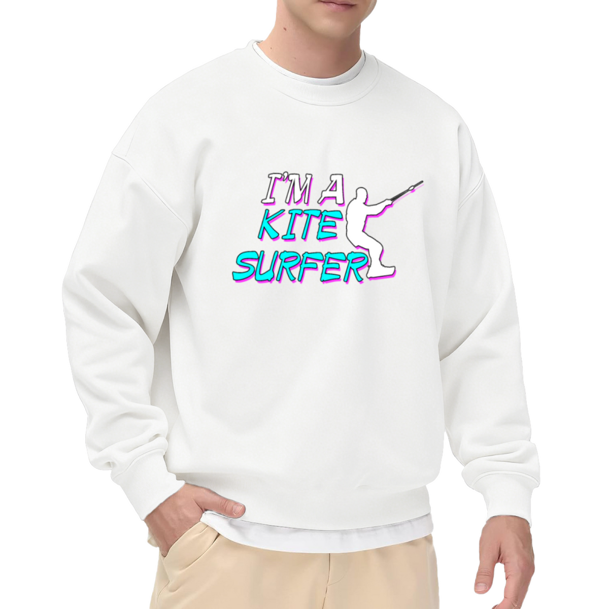 I'm A Kite Surfer Retro 80s Neon Crewneck Sweatshirt | Kitesurfing Silhouette Pullover, Water Sport Gift