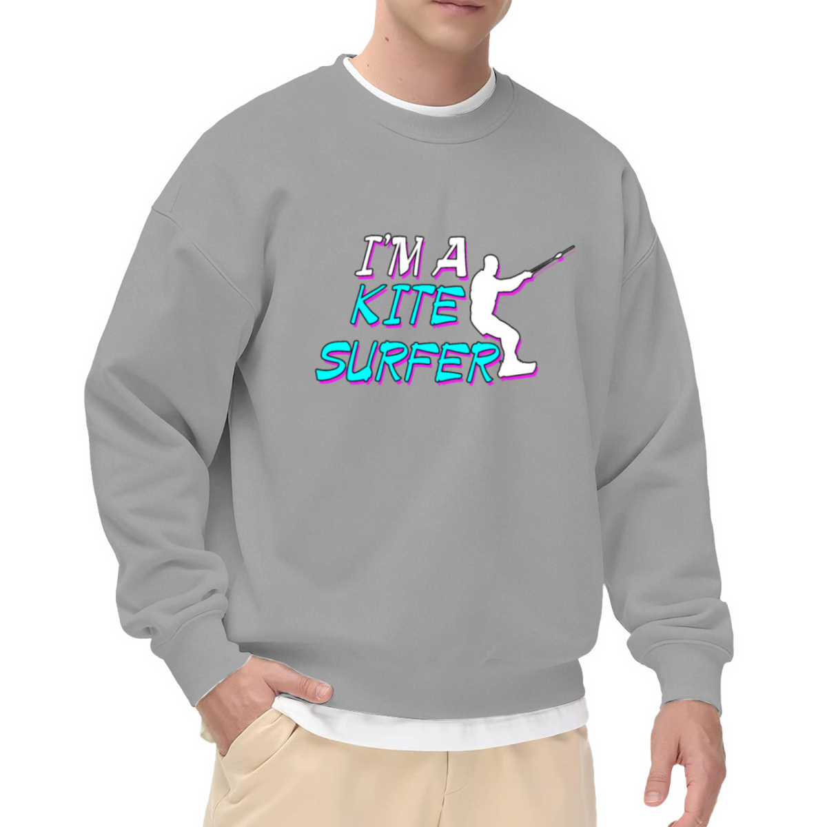 I'm A Kite Surfer Retro 80s Neon Crewneck Sweatshirt | Kitesurfing Silhouette Pullover, Water Sport Gift