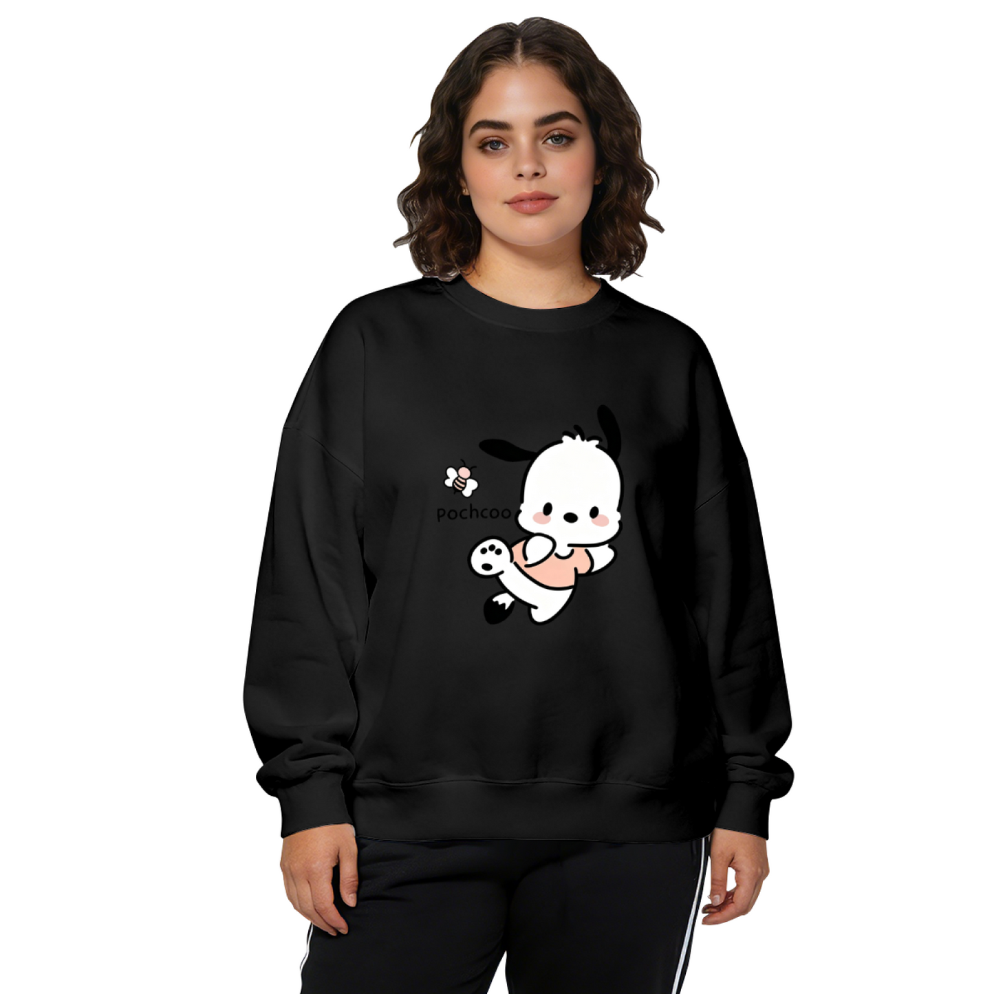 Adorable Pochacco & Little Bee Casual White Crewneck Sweatshirt
