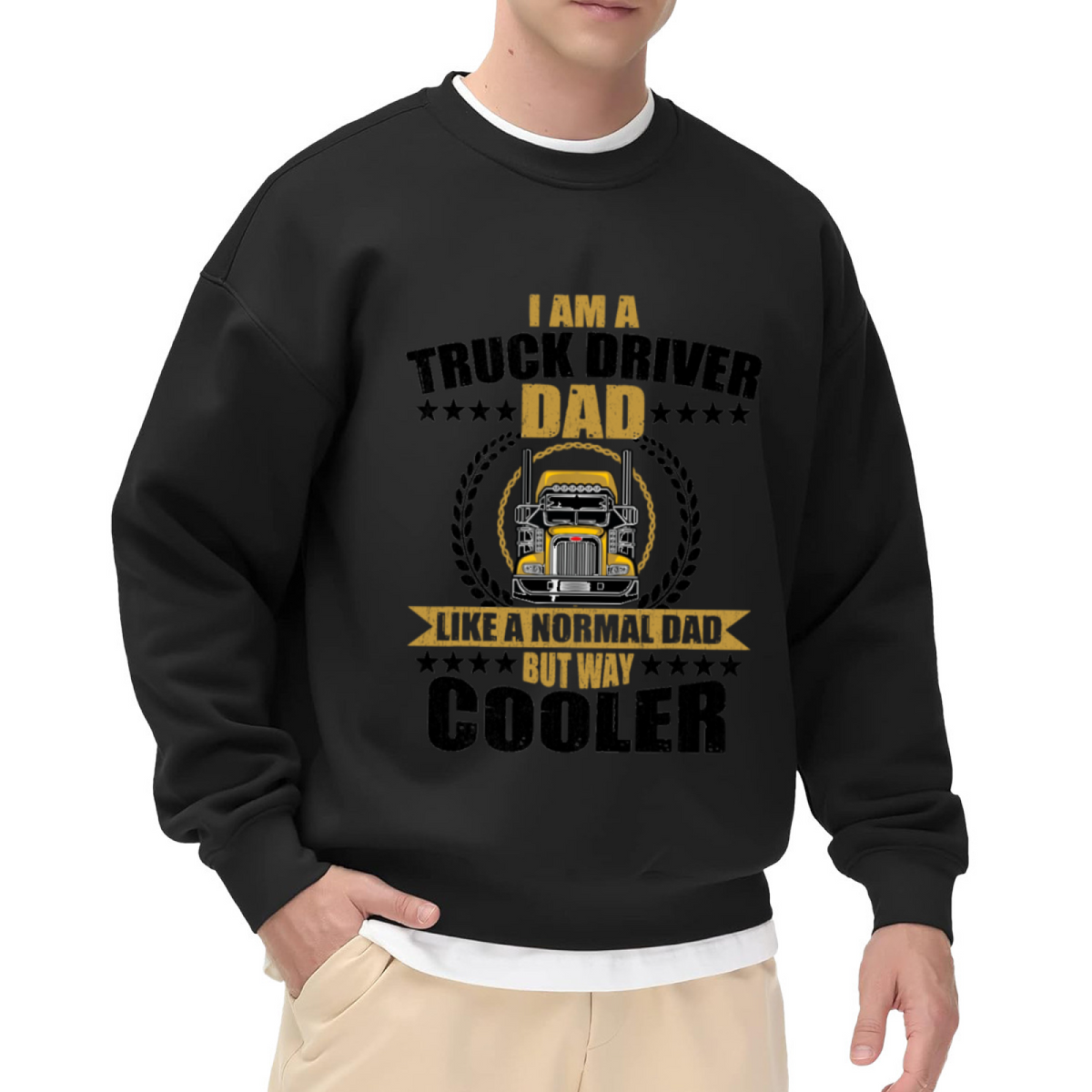 Truck Driver Dad Like A Normal Dad But Way Cooler Crewneck Sweatshirt | Funny Semi Truck Pullover, Vintage Badge Graphic Top, Father's Day Gift