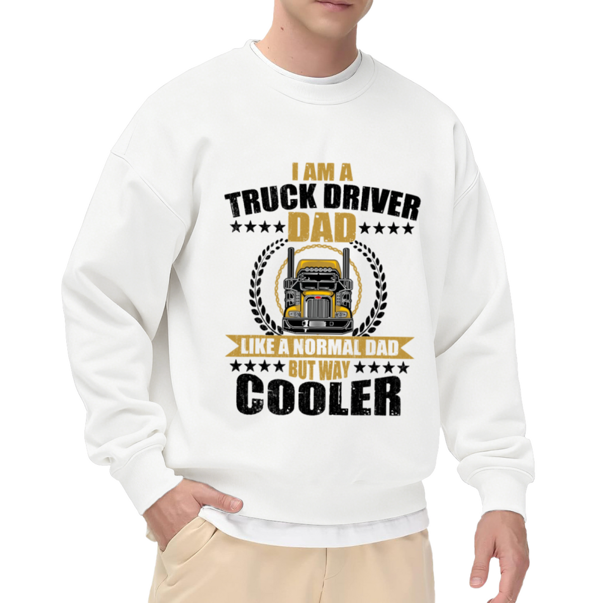 Truck Driver Dad Like A Normal Dad But Way Cooler Crewneck Sweatshirt | Funny Semi Truck Pullover, Vintage Badge Graphic Top, Father's Day Gift