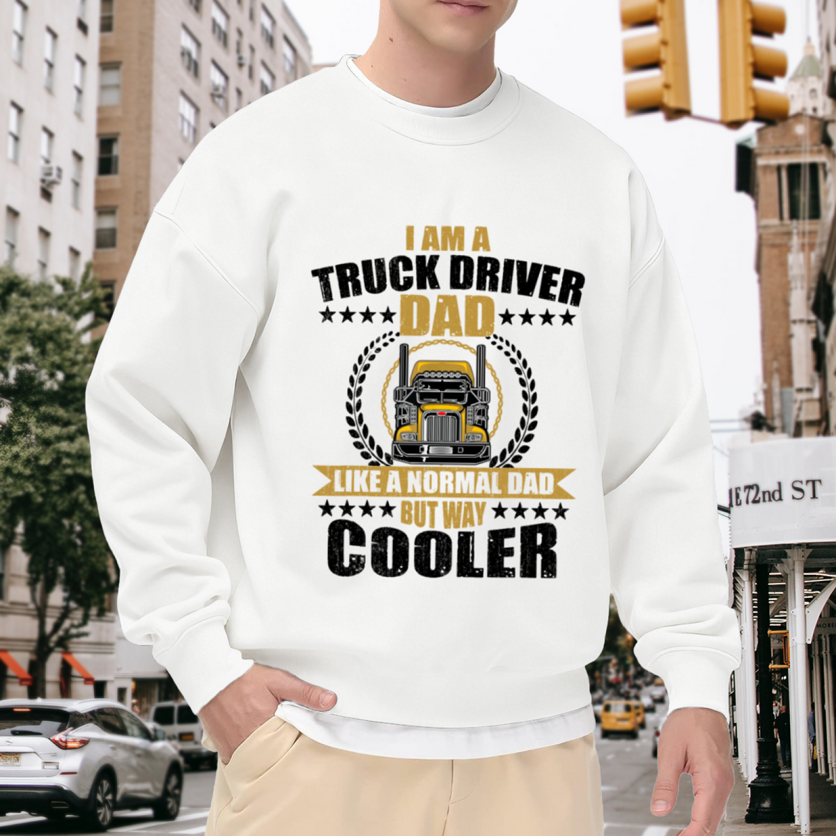 Truck Driver Dad Like A Normal Dad But Way Cooler Crewneck Sweatshirt | Funny Semi Truck Pullover, Vintage Badge Graphic Top, Father's Day Gift