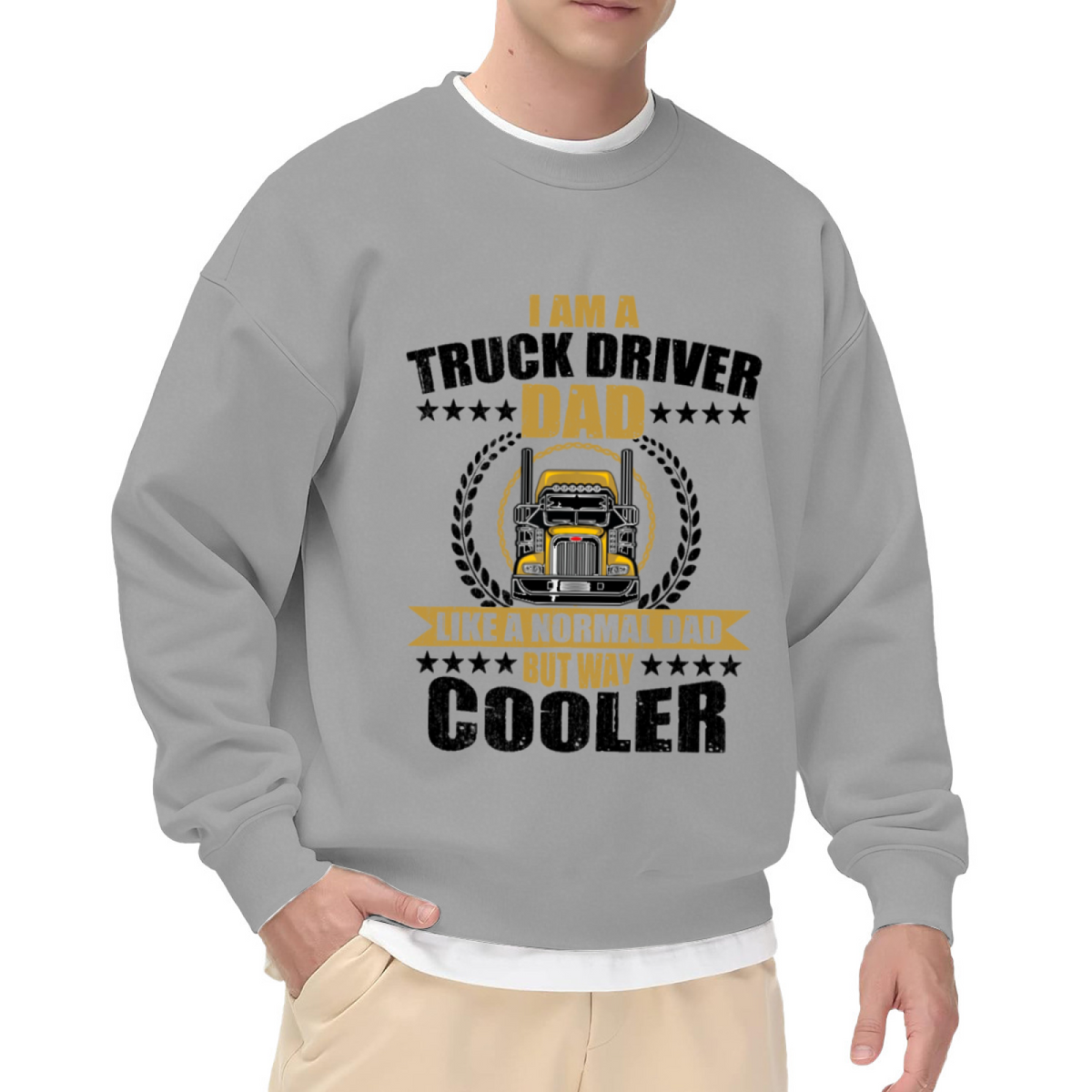 Truck Driver Dad Like A Normal Dad But Way Cooler Crewneck Sweatshirt | Funny Semi Truck Pullover, Vintage Badge Graphic Top, Father's Day Gift