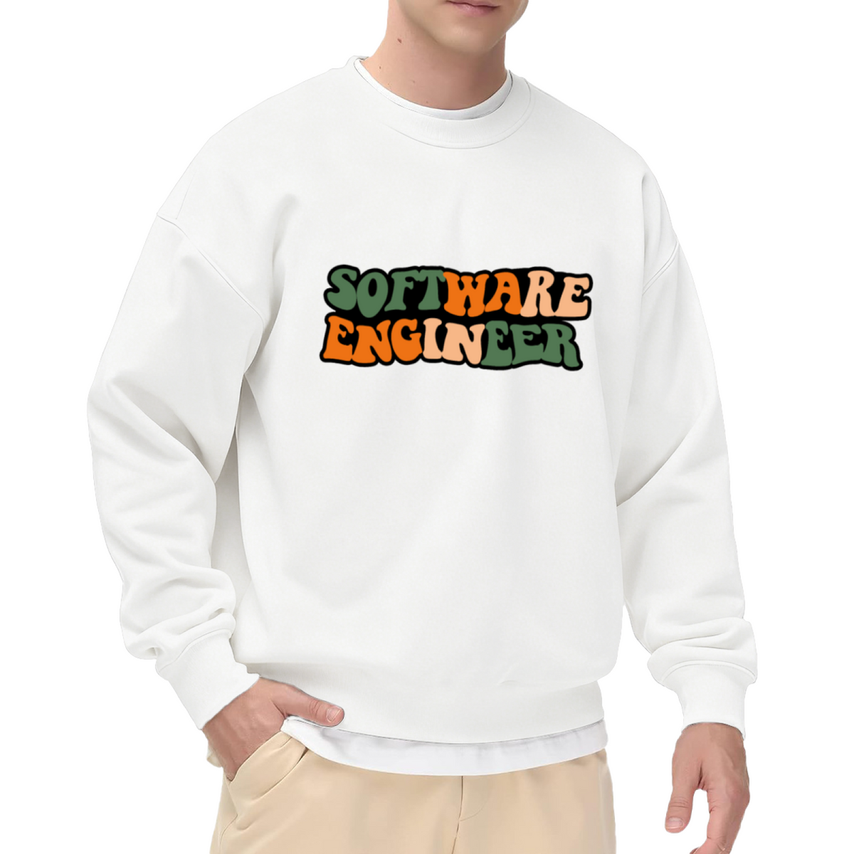 Software Engineer Retro Block Letters Crewneck Sweatshirt | Vintage Programmer Pullover, Retro Block Lettering Graphic Top, Developer Gift