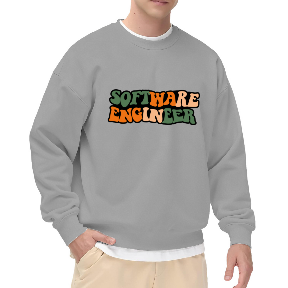 Software Engineer Retro Block Letters Crewneck Sweatshirt | Vintage Programmer Pullover, Retro Block Lettering Graphic Top, Developer Gift
