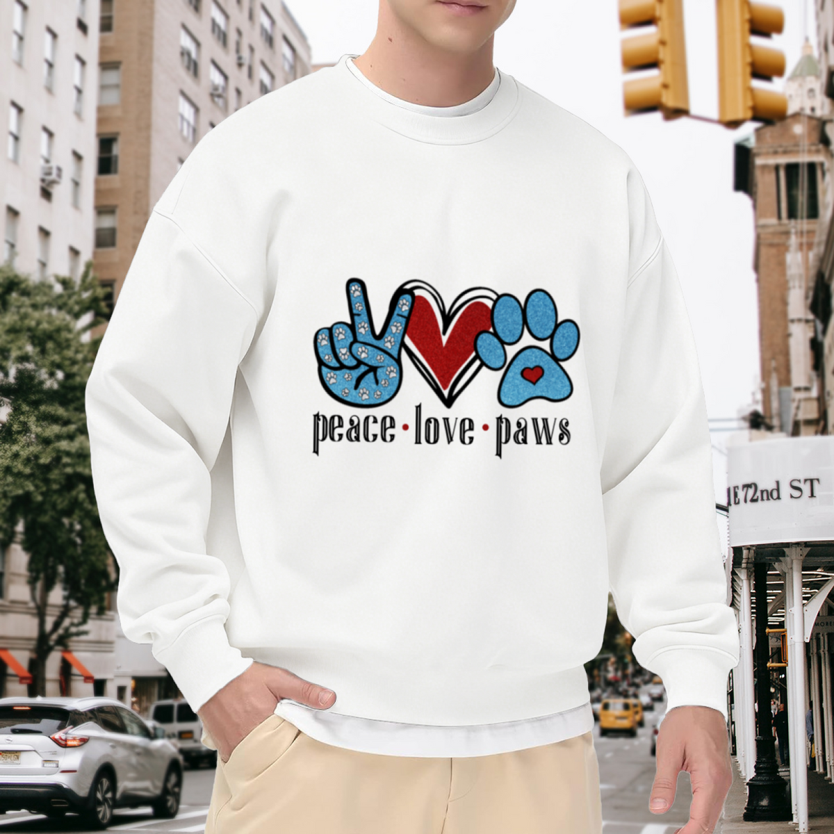 Peace Love Paws Crewneck Sweatshirt | Cute Dog Paw Print Pullover, Pet Lover Graphic Top, Pet Lover Gift