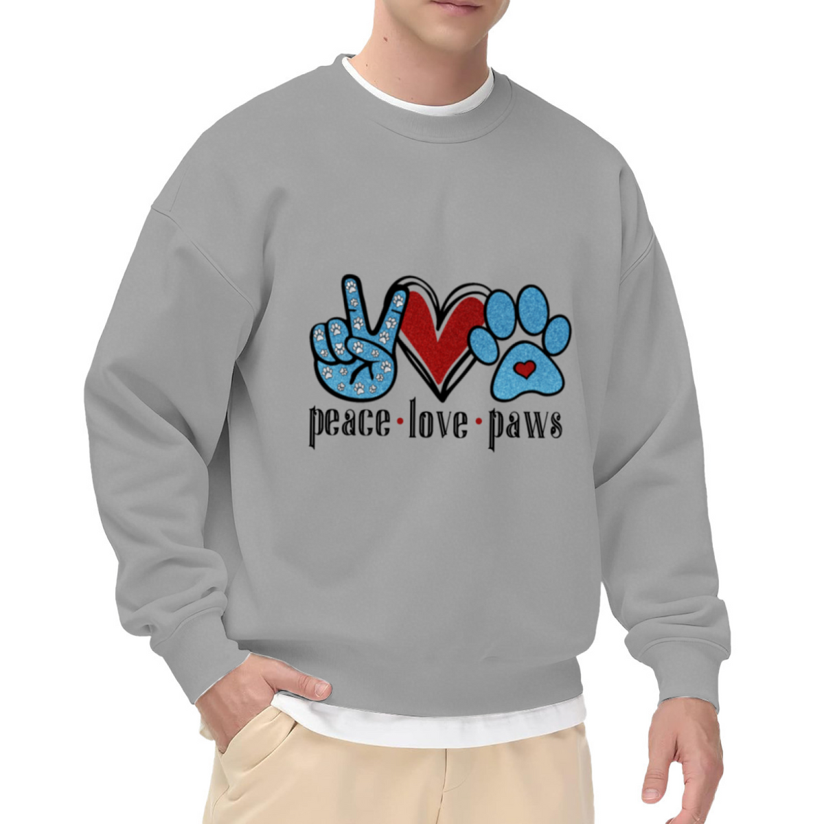 Peace Love Paws Crewneck Sweatshirt | Cute Dog Paw Print Pullover, Pet Lover Graphic Top, Pet Lover Gift