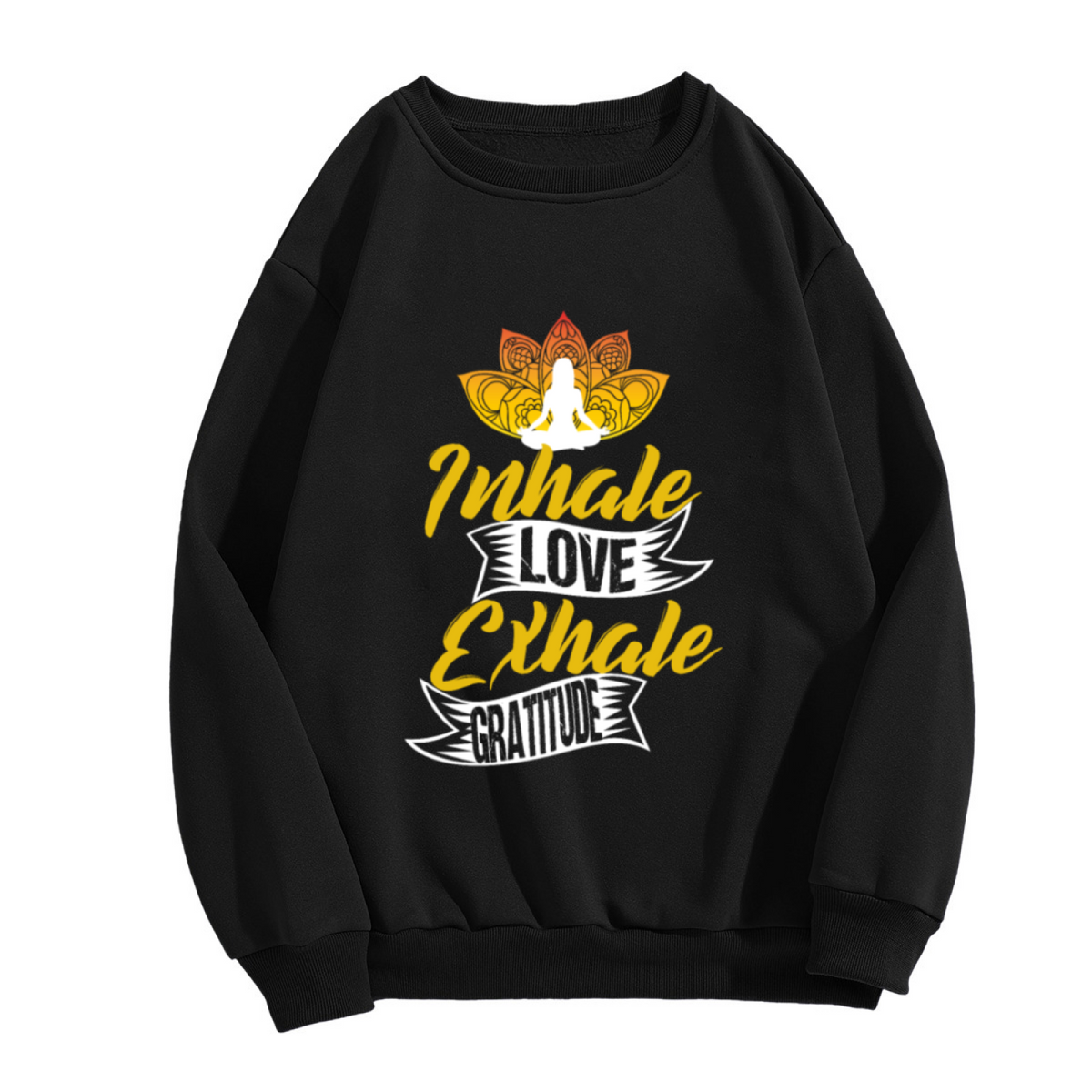 Inhale Love Exhale Gratitude Crewneck Sweatshirt with Lotus Meditation Design for Yoga