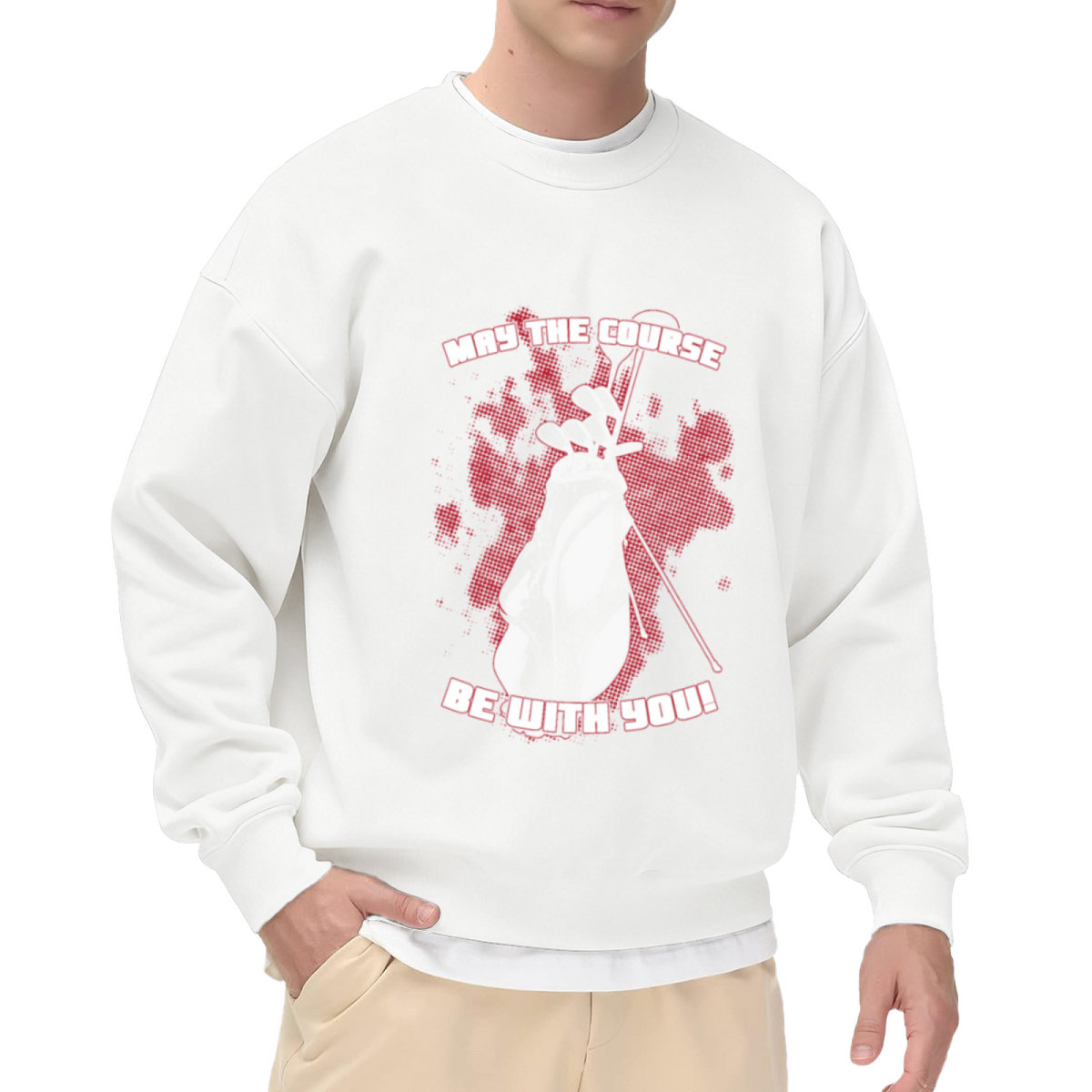 MAY THE COURSE BE WITH YOU! Golf Humor Crewneck Sweatshirt for Golf Enthusiasts