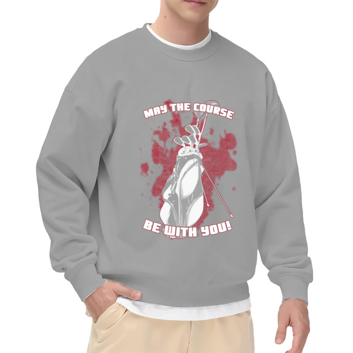 MAY THE COURSE BE WITH YOU! Golf Humor Crewneck Sweatshirt for Golf Enthusiasts
