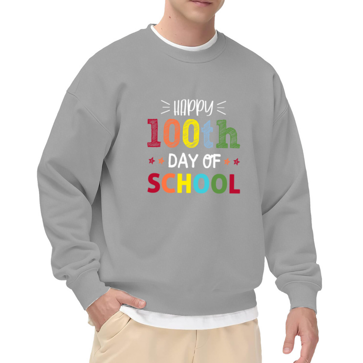 Happy 100th Day Of School Crewneck Sweatshirt | Colorful Kids Celebration Pullover, Colorful Star Graphic Top, Student Gift