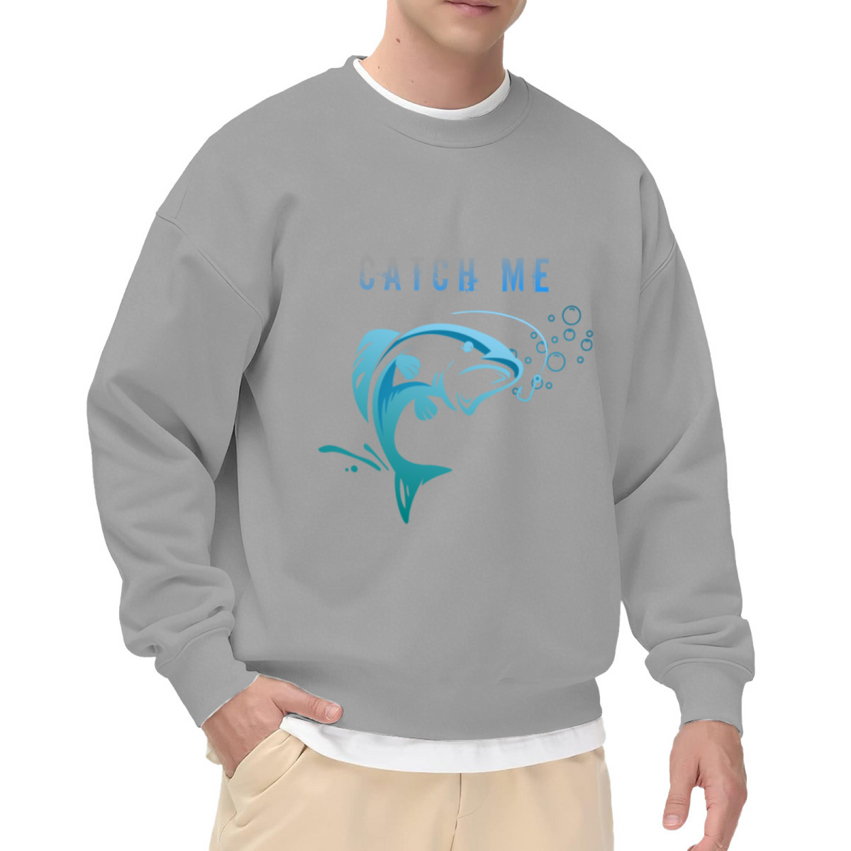 Catch Me Leaping Bass Fishing Crewneck Sweatshirt | Blue Angler Fish Graphic Pullover, Fisherman Gift