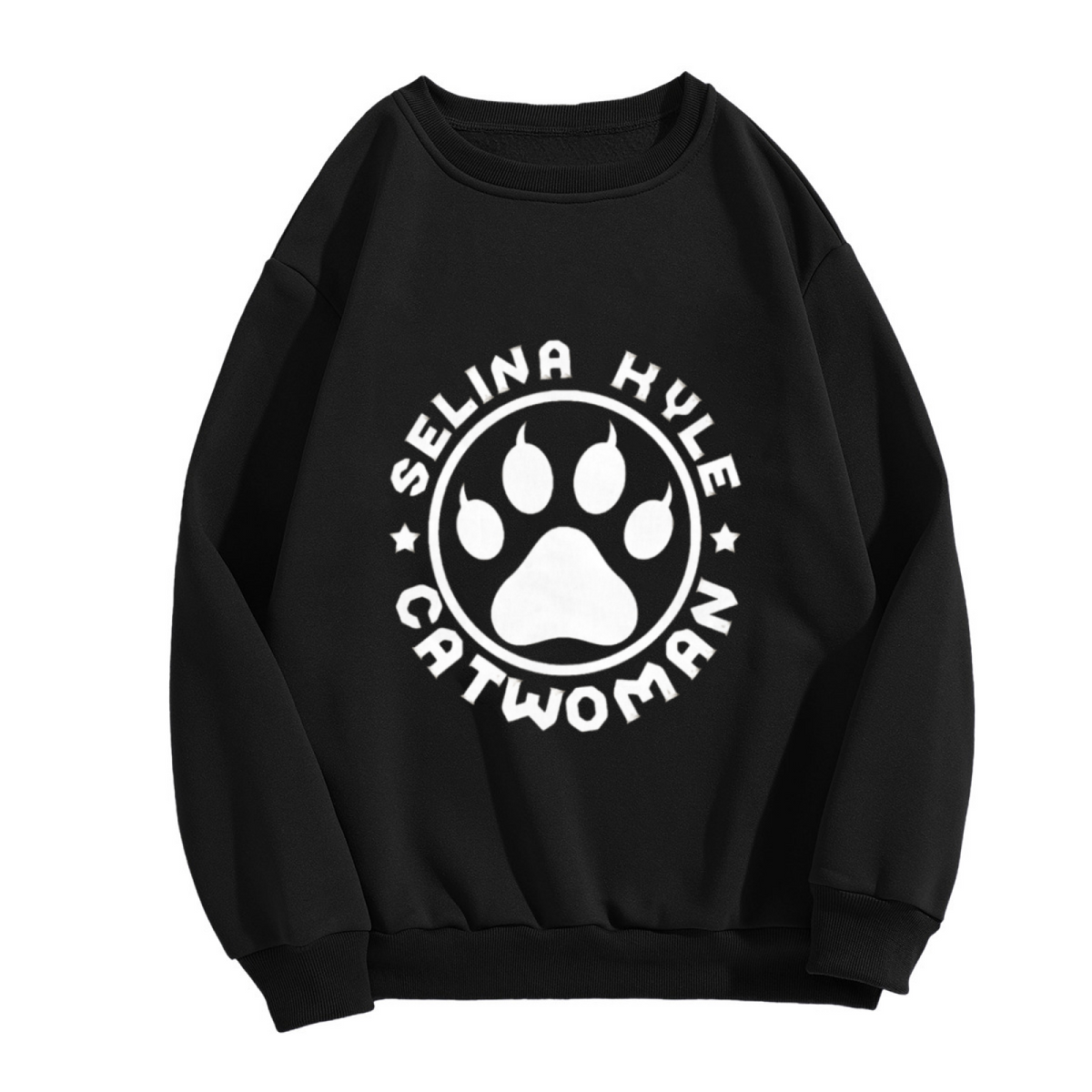 Selina Kyle Catwoman Paw Print Emblem Crewneck Sweatshirt | Superhero Badge Graphic Pullover, Comic Fan Gift