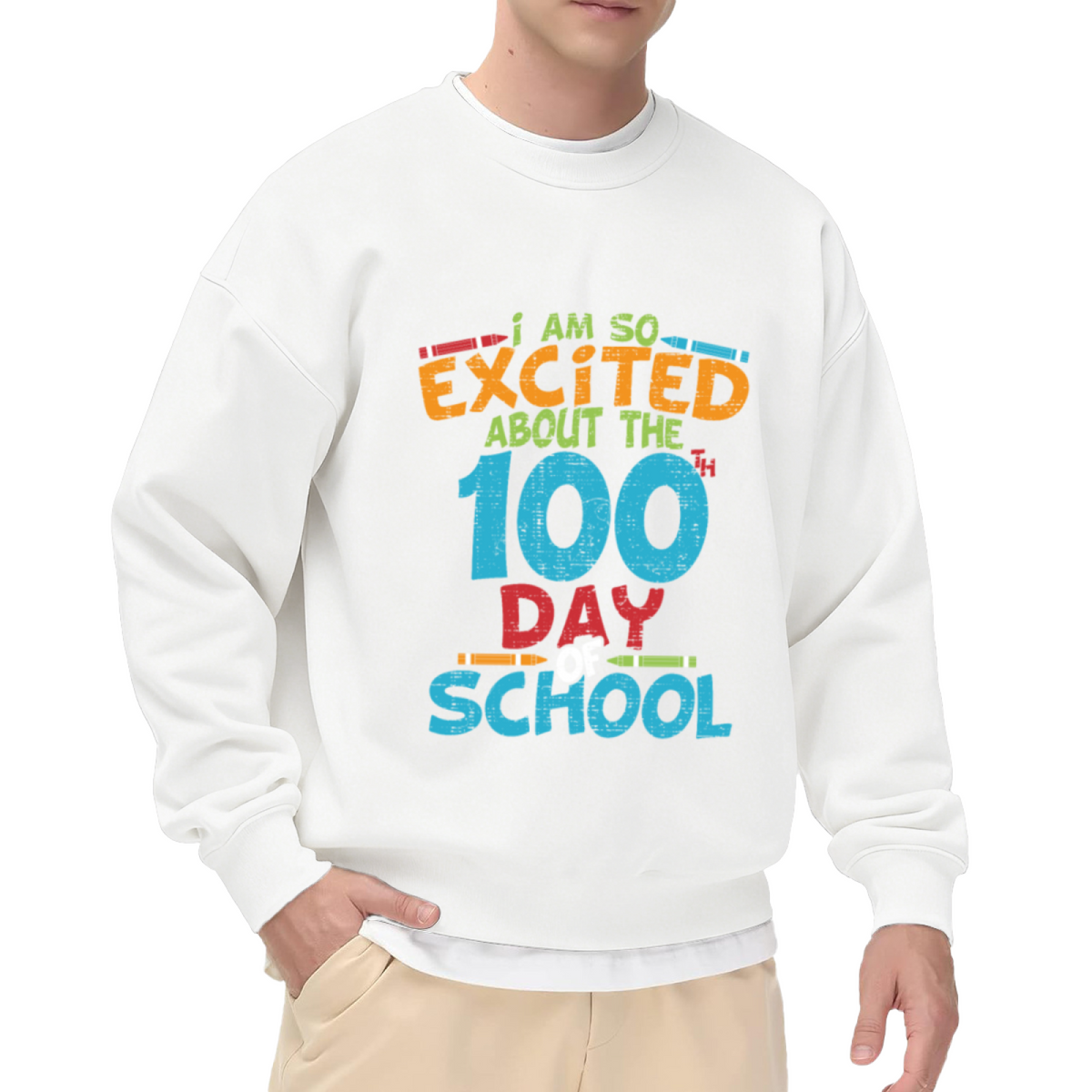 100th Day Of School Crayon Celebration Crewneck Sweatshirt | School Milestone Teacher Student Pullover, Back To School Gift