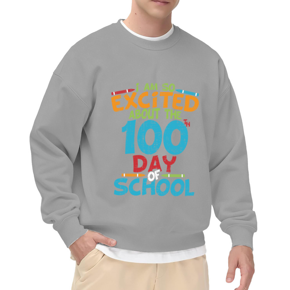 100th Day Of School Crayon Celebration Crewneck Sweatshirt | School Milestone Teacher Student Pullover, Back To School Gift