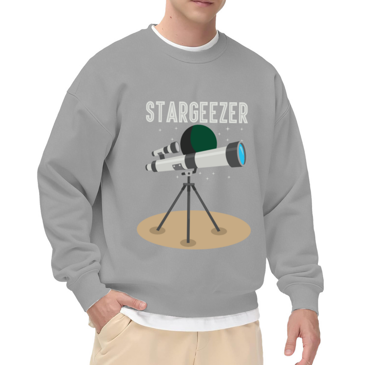 Stargeezer Telescope Crewneck Sweatshirt - Star Watching Astronomy Graphic Pullover, Space Enthusiast Gift, Night Sky Top