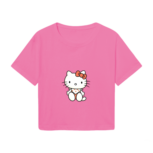 Minimal Wink Hello Kitty Black Crop Top Trendy Y2K Aesthetic Short Top