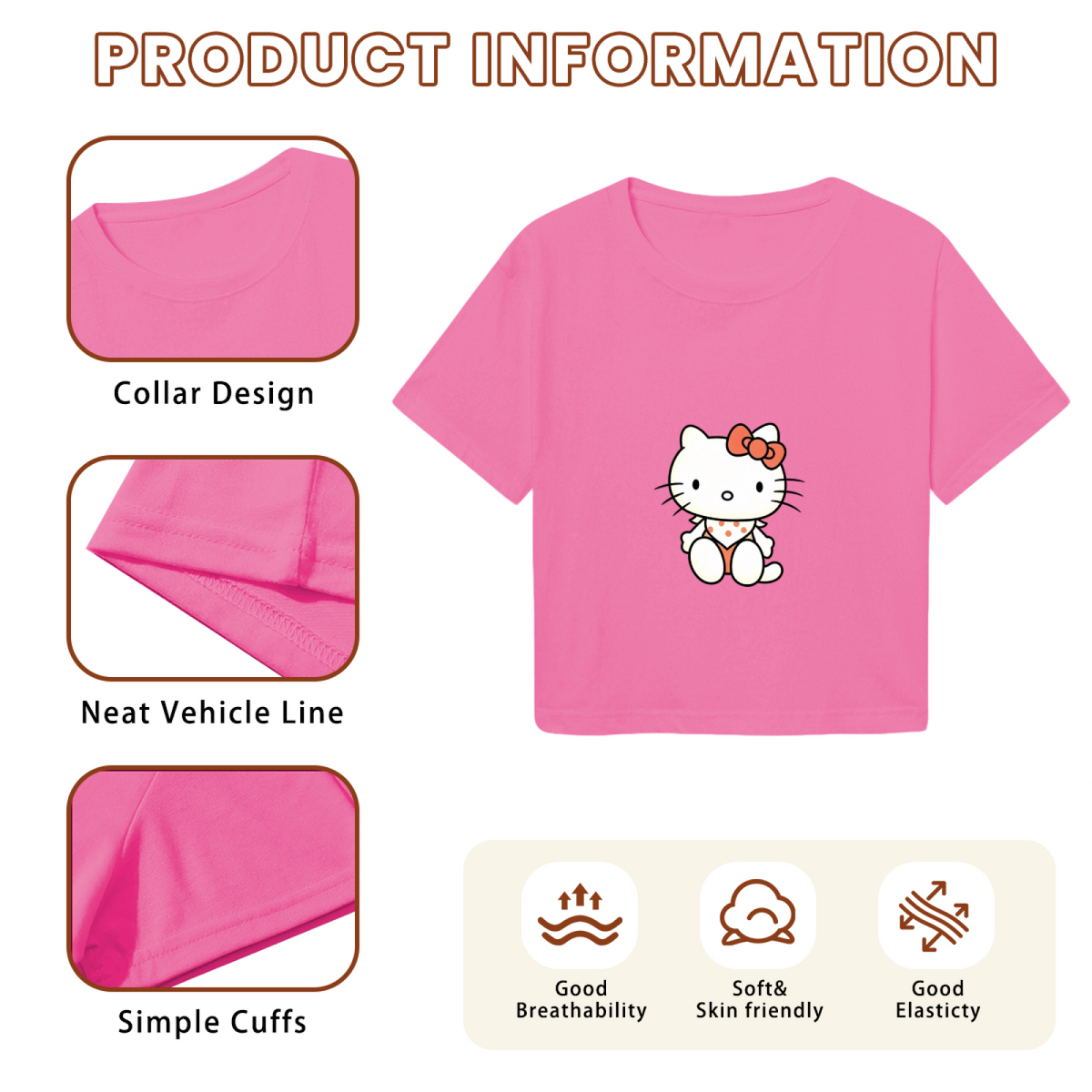 Minimal Wink Hello Kitty Black Crop Top Trendy Y2K Aesthetic Short Top