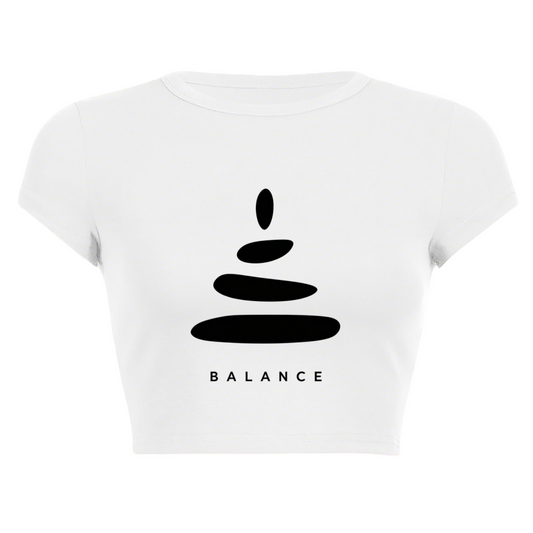 Balance Stacked Stone Minimalist White Zen Crop Top
