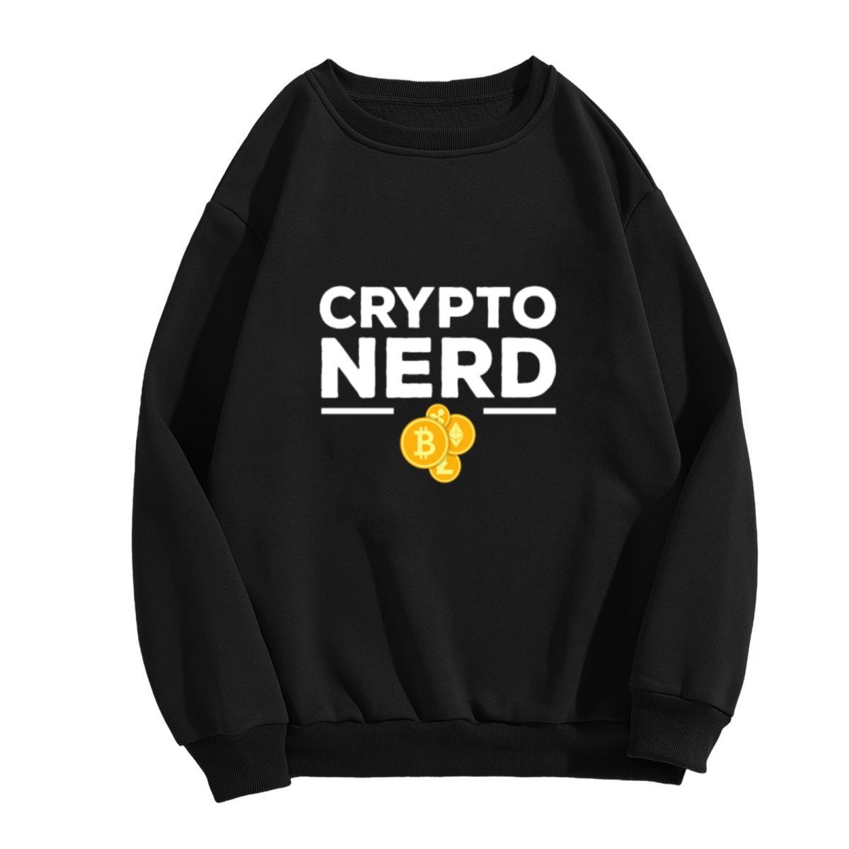Crypto Nerd Sweatshirt | Bitcoin Ethereum Cartoon Coins Graphic Crewneck, Cryptocurrency Pullover Top, Funny Geek Gift for Investors Traders
