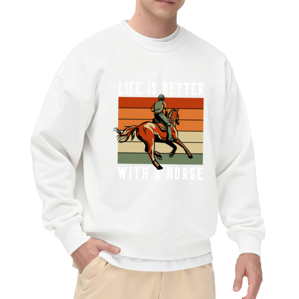 Life Is Better With A Horse Vintage Retro Equestrian Crewneck Sweatshirt