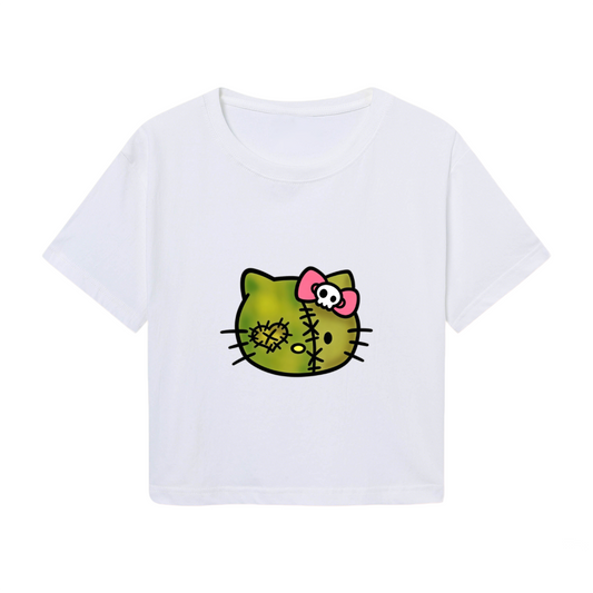 Stitched Zombie Hello Kitty Spooky Cute Crop Tee