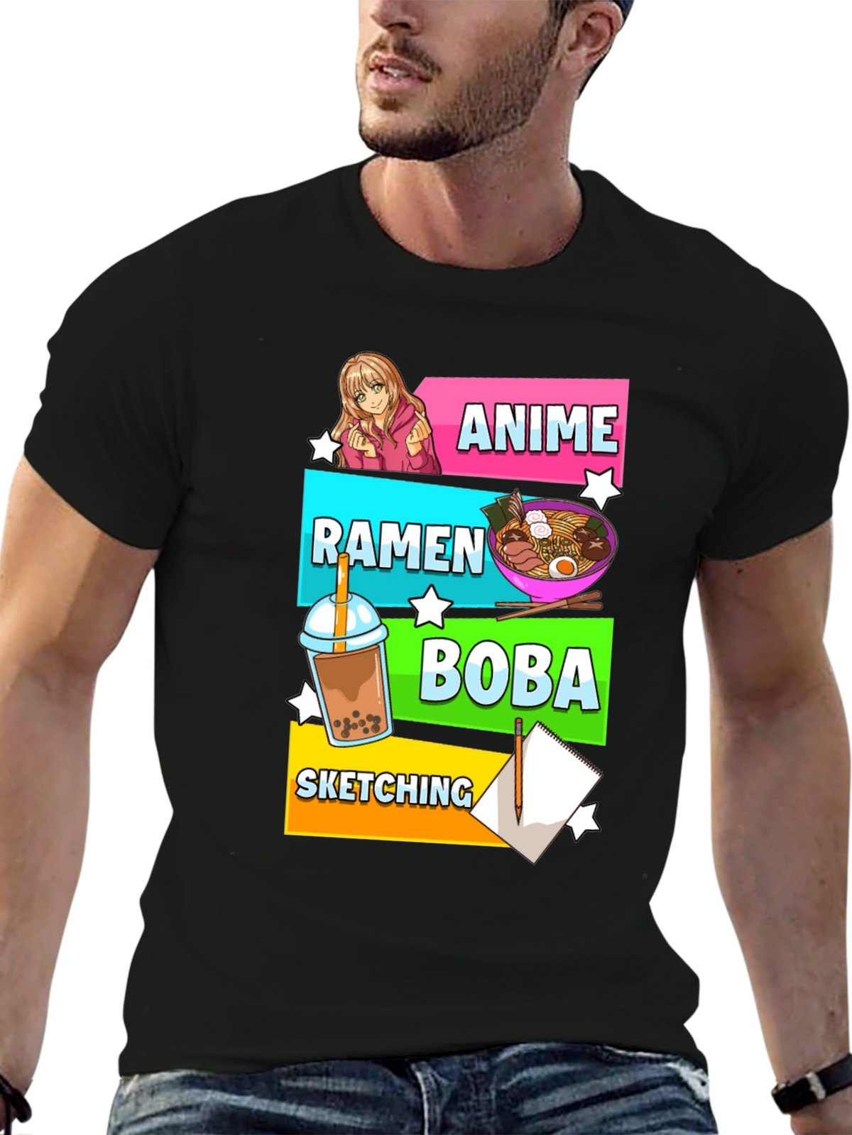 Anime Ramen Boba Sketching Graphic Tee