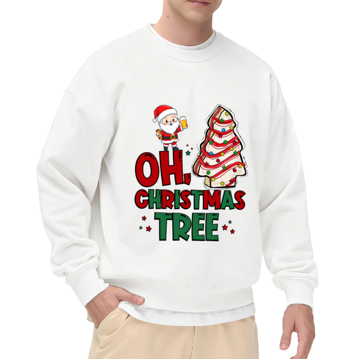 Oh Christmas Tree Funny Santa Fish Tree Crewneck Sweatshirt for Casual Wear