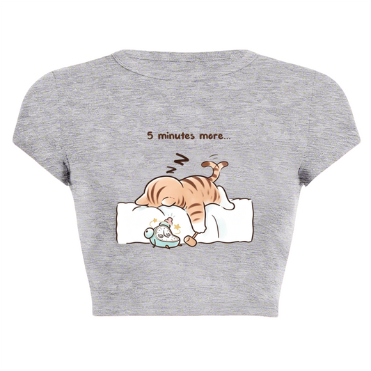 Sleepy Lazy Orange Cat Grey Cute Crop Top
