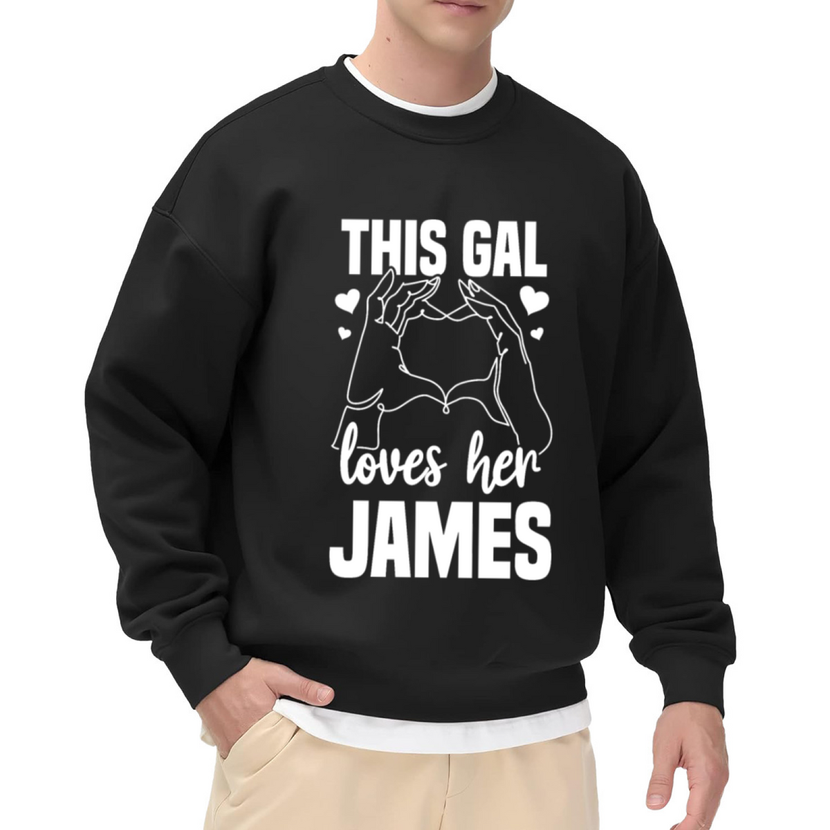 This Gal Loves Her James Heart Hands Personalized Crewneck Sweatshirt | Custom Name Couple Pullover, Valentine's Day Gift