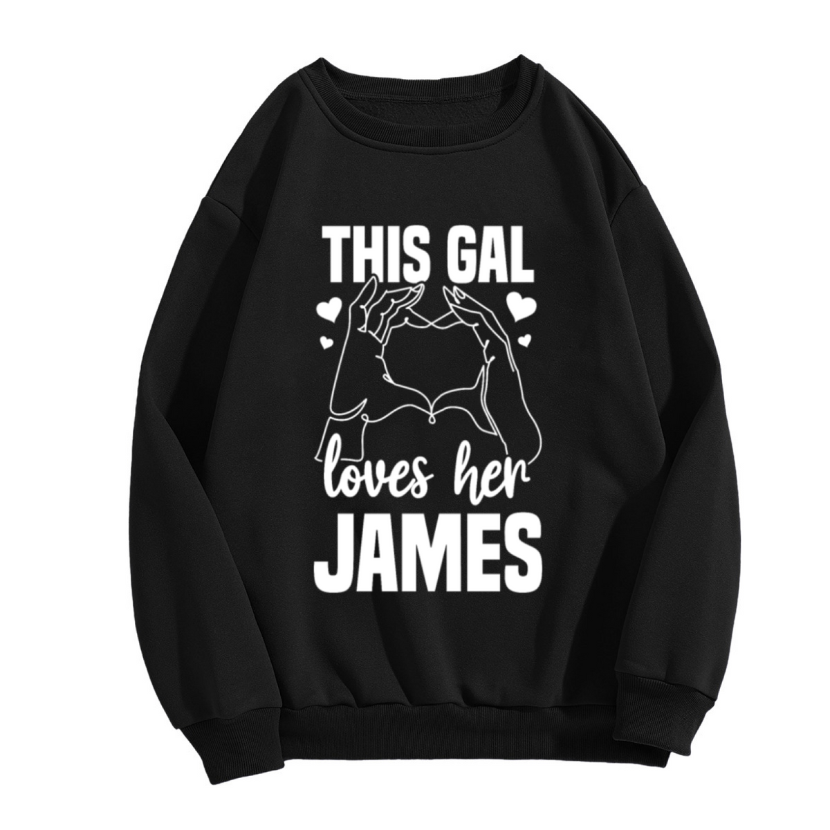This Gal Loves Her James Heart Hands Personalized Crewneck Sweatshirt | Custom Name Couple Pullover, Valentine's Day Gift