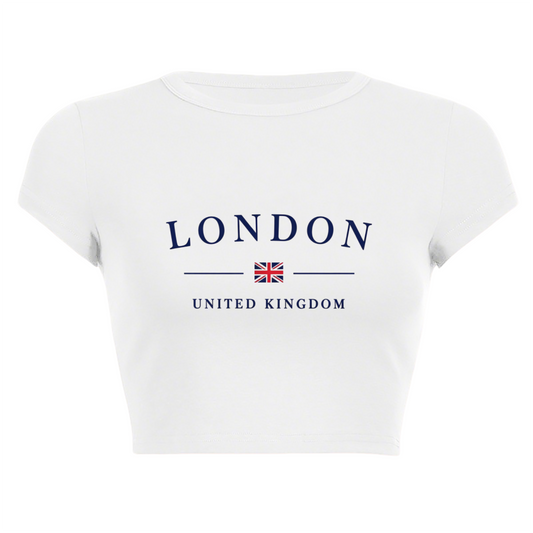 Classic LONDON UK Flag Minimal White Crop Tee