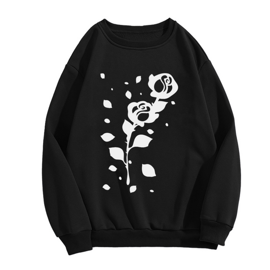 Dissolving Rose Stencil Floral Crewneck Sweatshirt | Minimalist Falling Petals Monochrome Pullover, Streetwear Top
