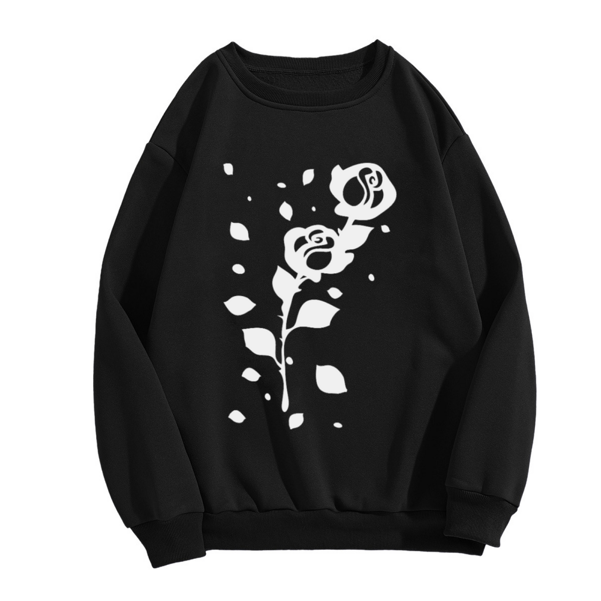 Dissolving Rose Stencil Floral Crewneck Sweatshirt | Minimalist Falling Petals Monochrome Pullover, Streetwear Top
