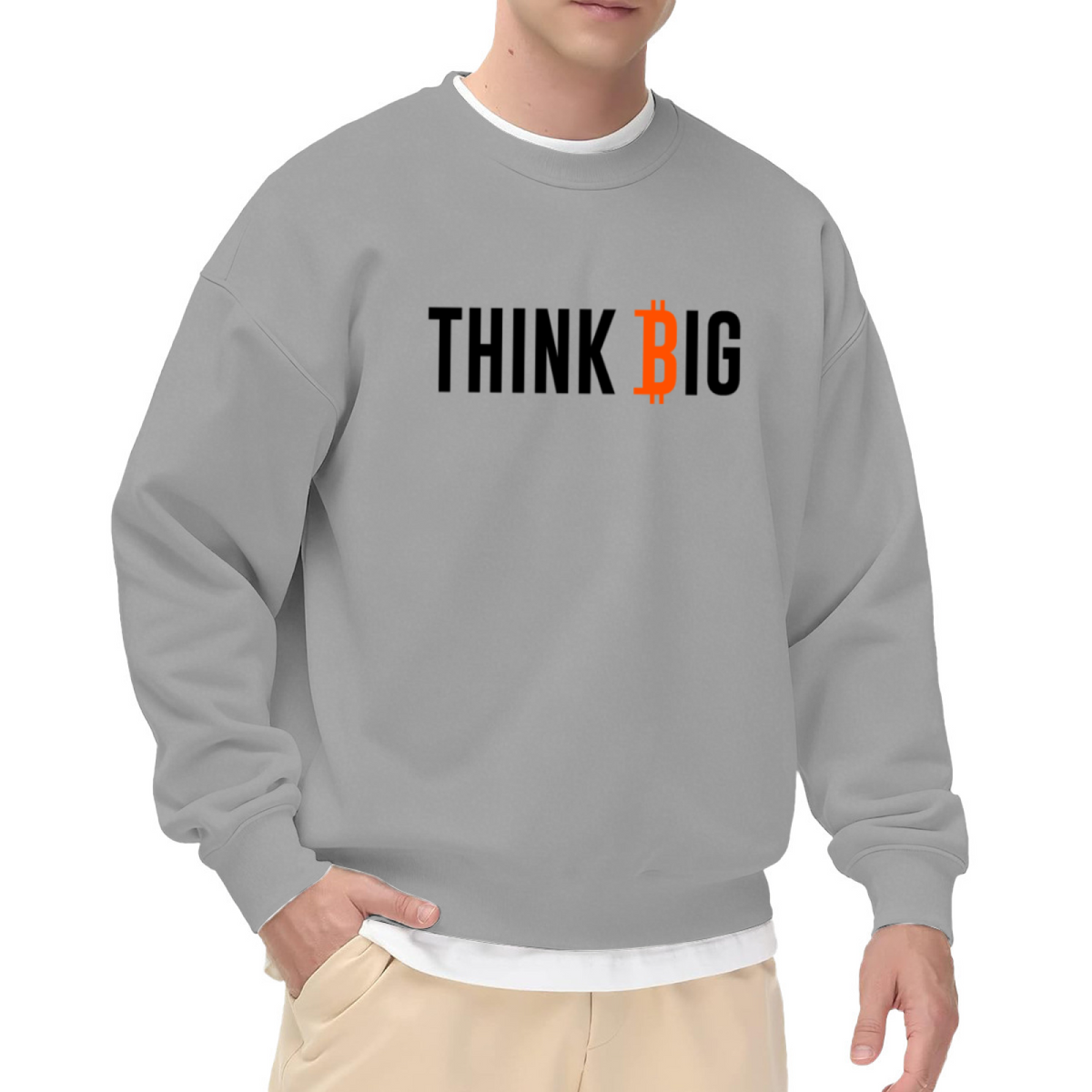 Think Big Bitcoin Symbol Crypto Crewneck Sweatshirt | BTC Motivational Finance Pullover, Crypto Investor Gift