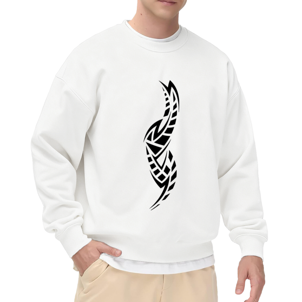 Geometric Tribal Feather Crewneck Sweatshirt | Minimalist Abstract Plume Pullover, Modern Monochrome Graphic Streetwear Top, Boho Gift