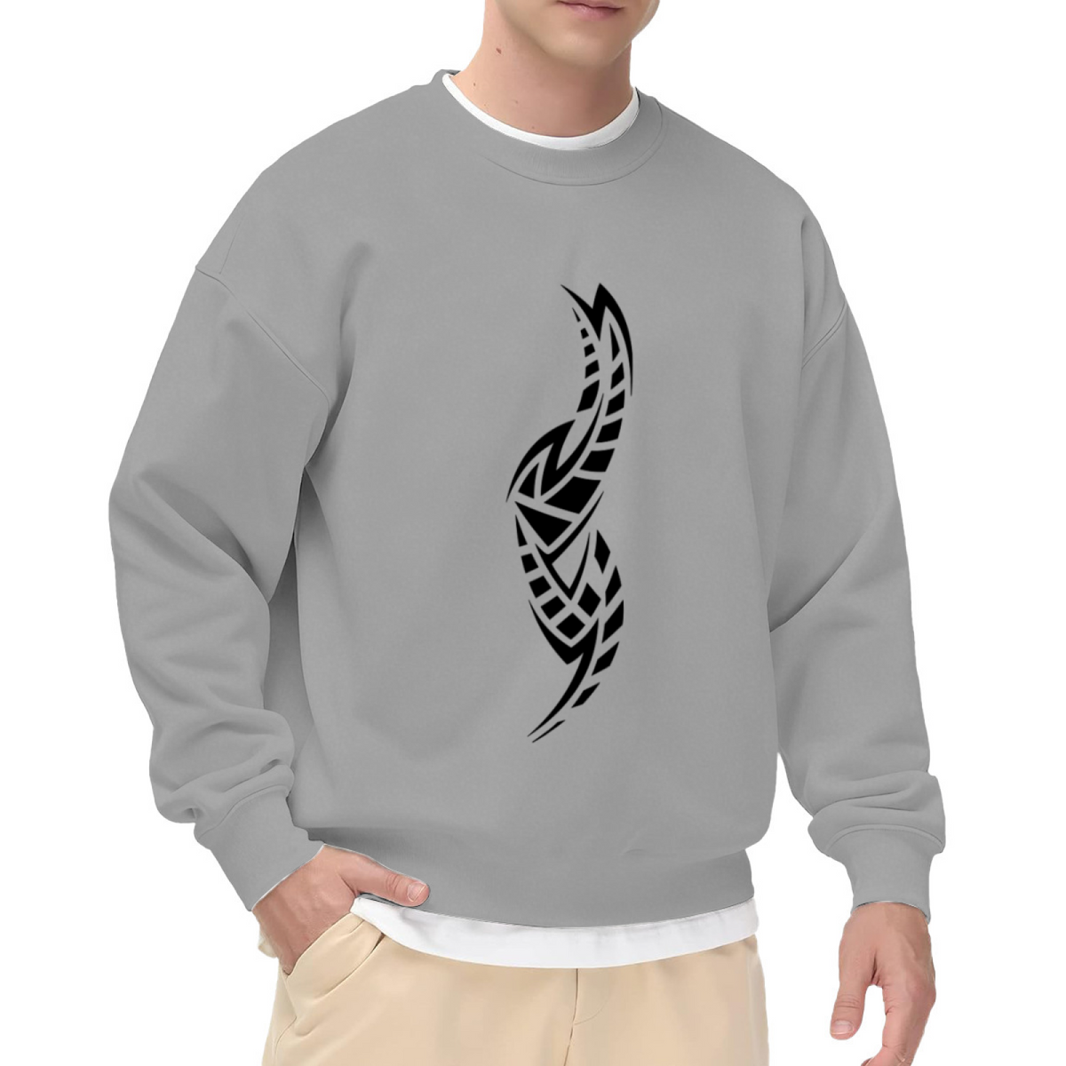 Geometric Tribal Feather Crewneck Sweatshirt | Minimalist Abstract Plume Pullover, Modern Monochrome Graphic Streetwear Top, Boho Gift