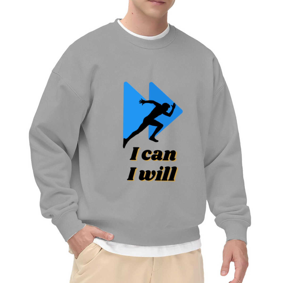 I Can I Will Runner Fast Forward Motivational Crewneck Sweatshirt | Running Silhouette Athletic Graphic Pullover, Fitness Gym Gift