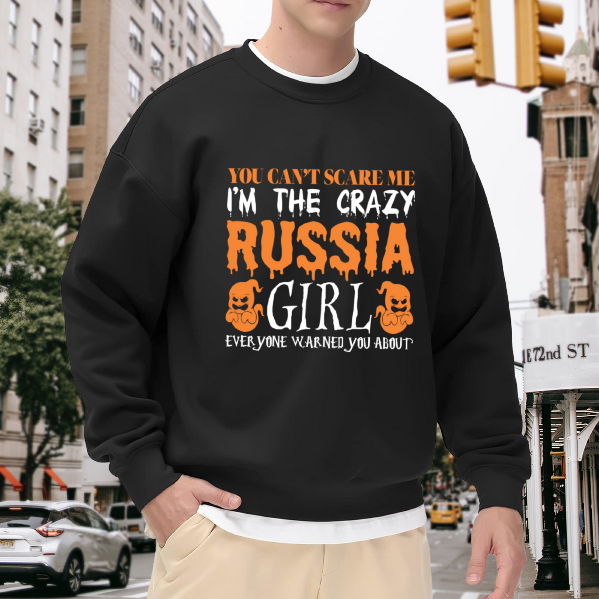 Crazy Girl Halloween Crewneck Sweatshirt - Spooky Funny Horror Quote Pullover, Sarcastic Witch Humor, October Graphic Top