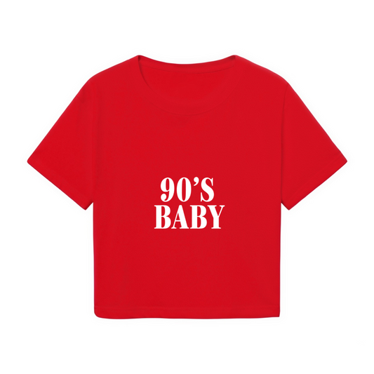 Retro 90¡¯s Bold Red Crop Top ¨C Y2K Nostalgia Statement Tee