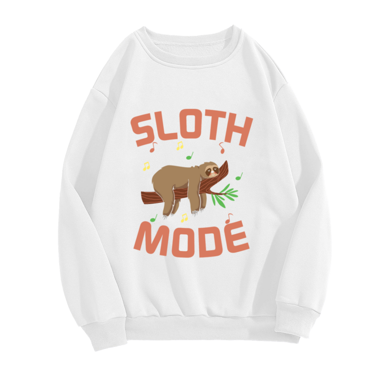 Sloth Mode Crewneck Sweatshirt | Cute Cartoon Sloth Pullover, Funny Music Note Animal Graphic Top, Cozy Gift