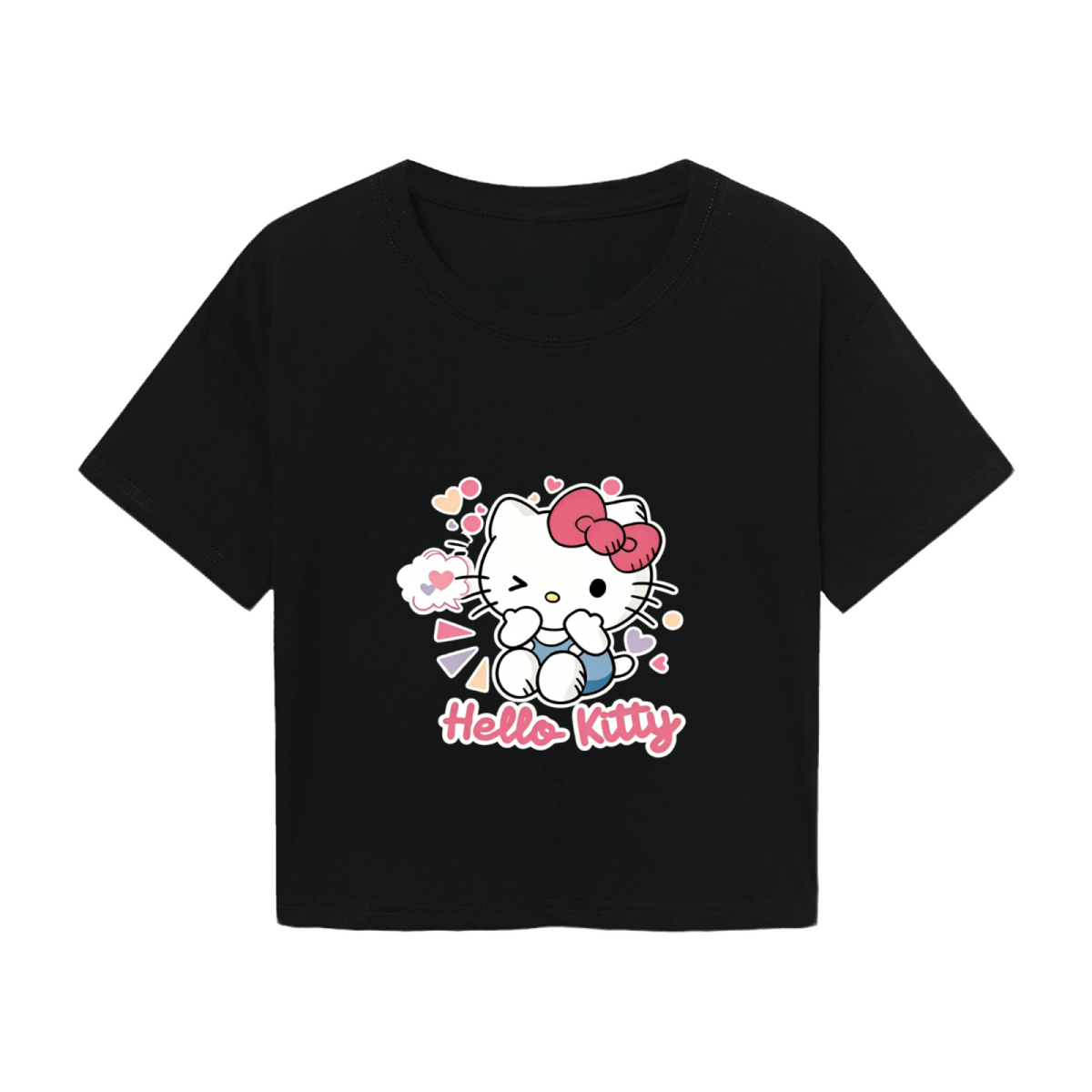 Winking Heart Hello Kitty Lovely Casual Black Crop Top