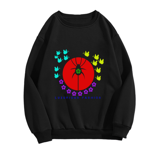 Luxurious Fashion Spider Clover Butterfly Graphic Crewneck Sweatshirt | Bold Pop Art Insect Pullover, Streetwear Top