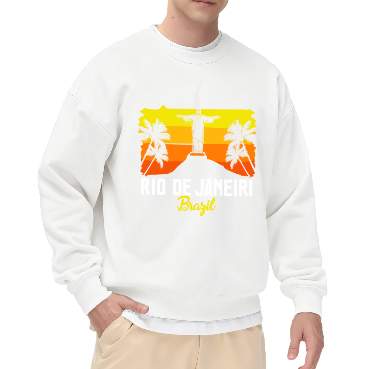 Rio De Janeiro Brazil Christ The Redeemer Travel Crewneck Sweatshirt | Vintage Retro Vacation Pullover, Brazil Trip Gift