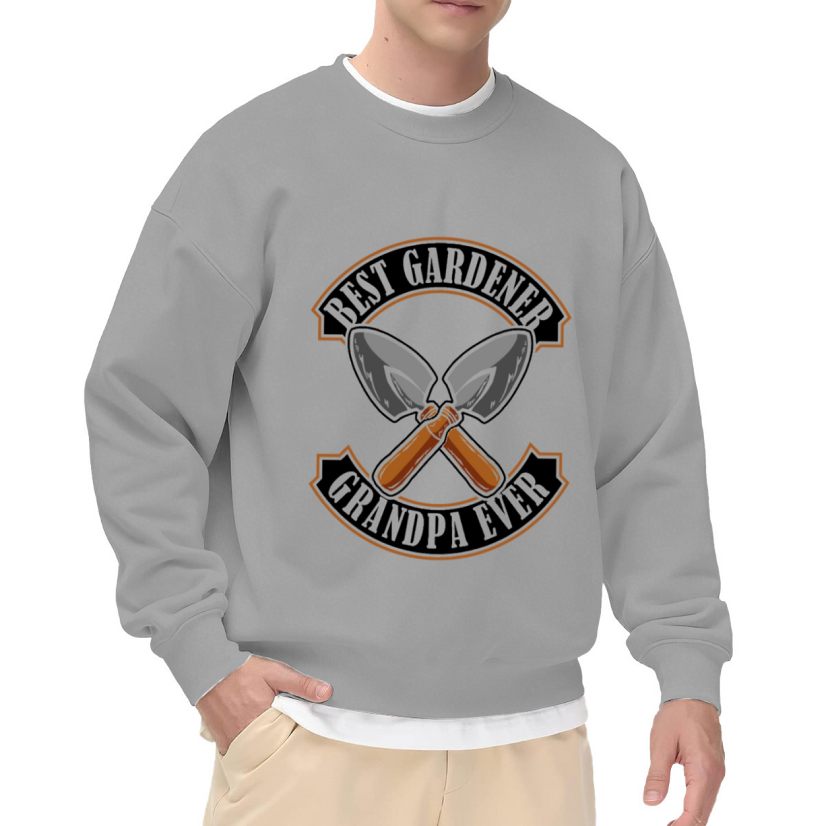 Best Gardener Grandpa Ever Crewneck Sweatshirt | Gardening Trowels Pullover, Crossed Garden Tools Graphic Top, Grandpa Gift
