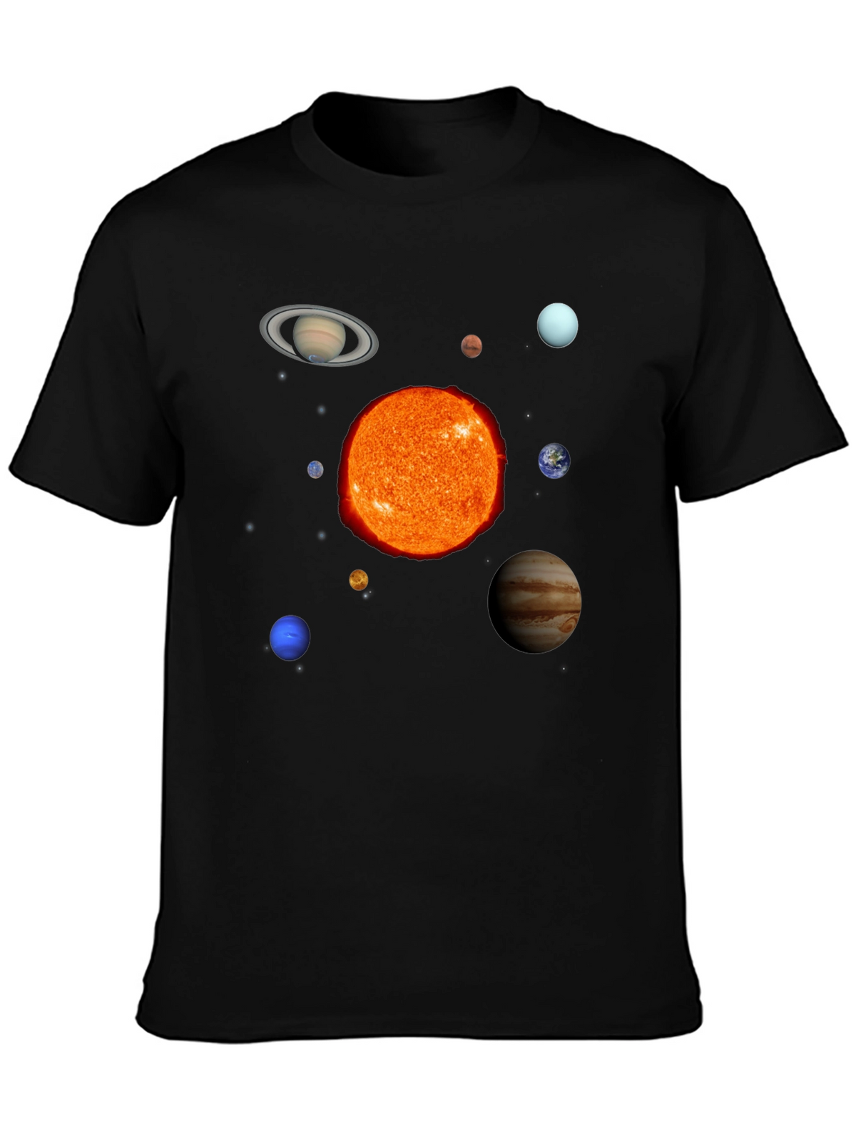 Solar System Planets Graphic Print Black T-Shirt