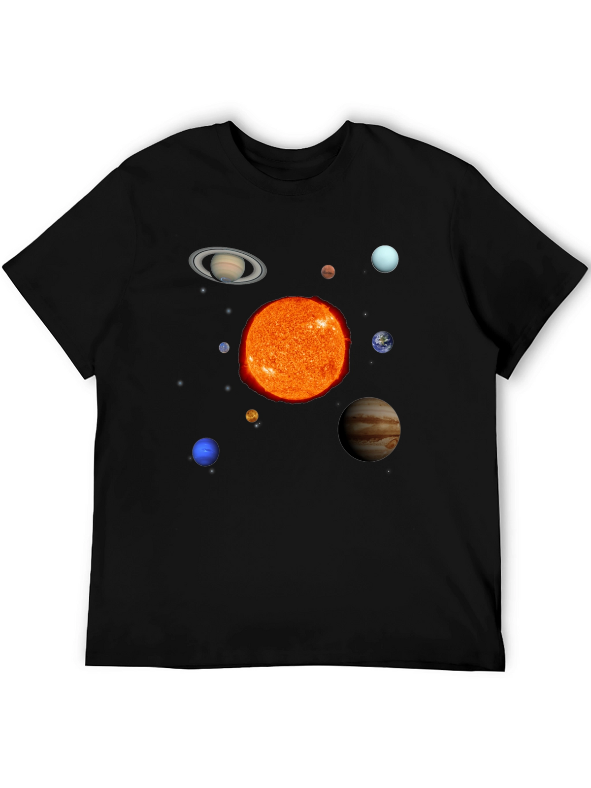Solar System Planets Graphic Print Black T-Shirt