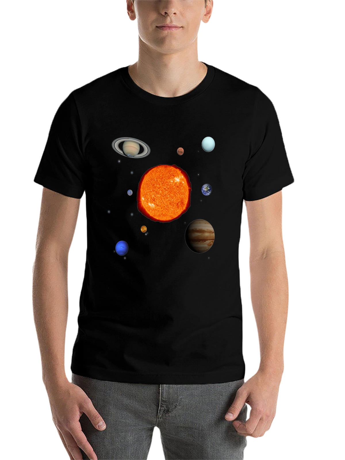 Solar System Planets Graphic Print Black T-Shirt